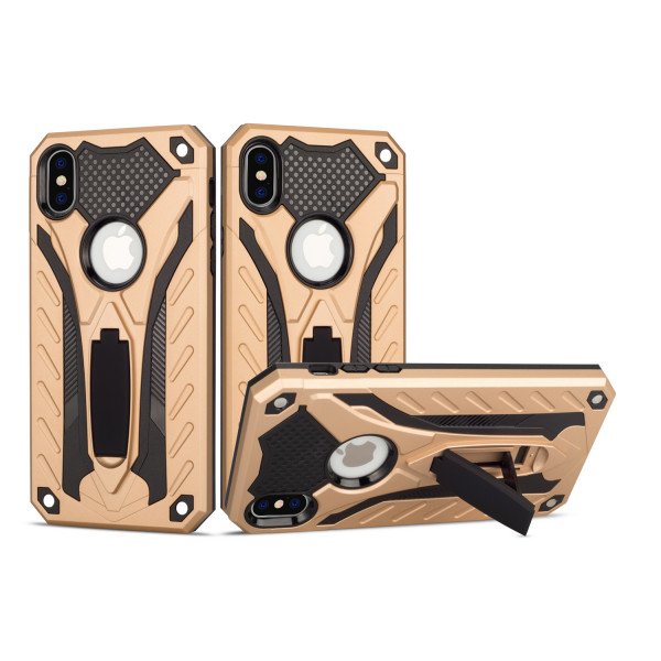 Wholesale iPhone Xs Max Armor Knight Kickstand Hybrid Case (Gold)
